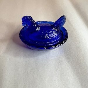 Vintage Mini Cobalt Blue Hen on Nest Salt Cellar