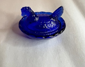 Vintage Mini Cobalt Blue Hen on Nest Salt Cellar