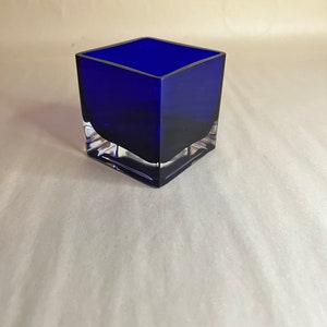 Vintage Murano Style Hand Blown Cobalt Square Rose Bowl