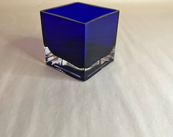 Vintage Murano Style Hand Blown Cobalt Square Rose Bowl
