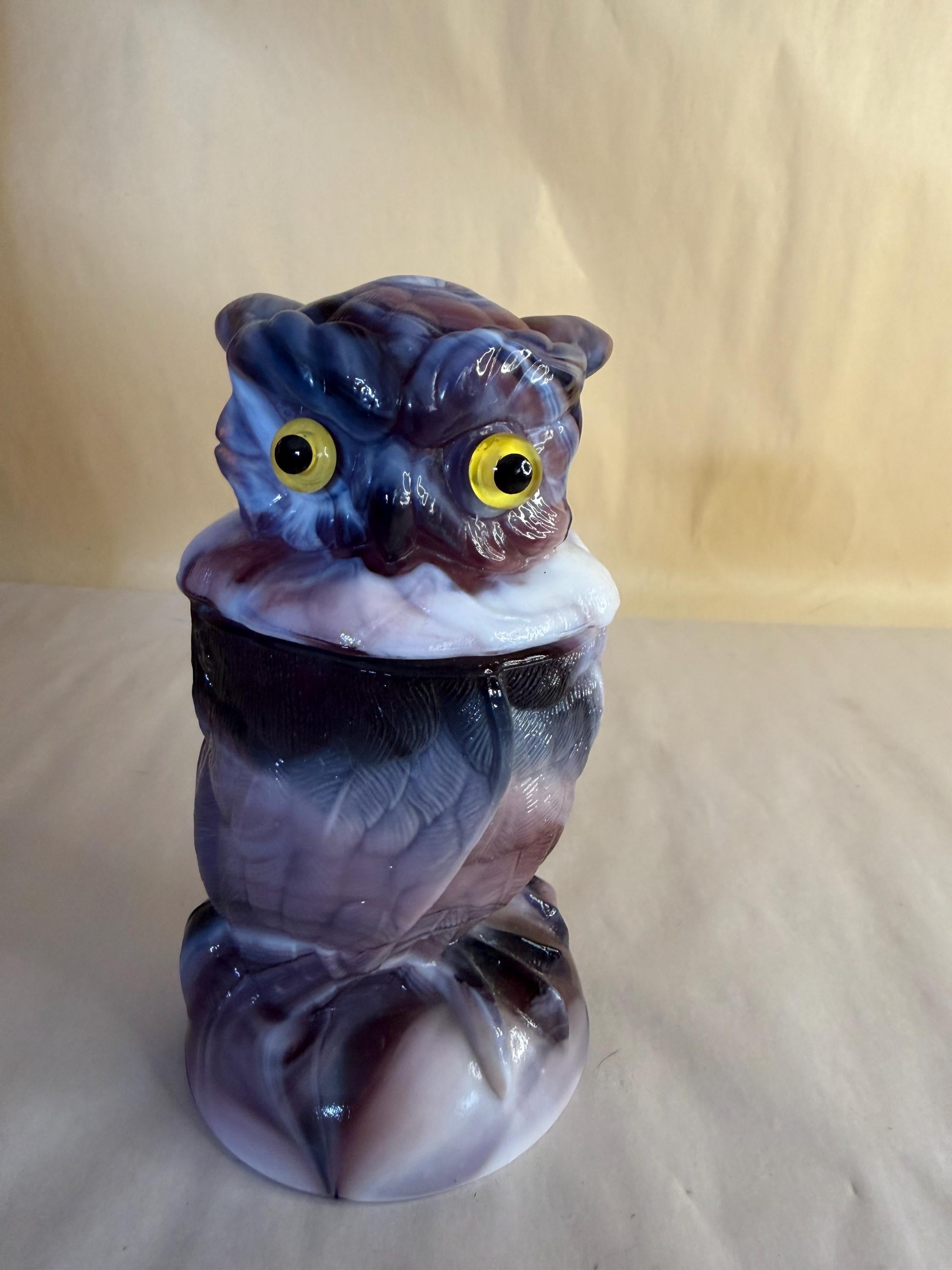Vintage Imperial Light Amethyst Slag Glass Owl Candy Dish