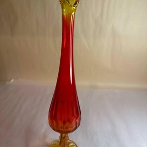 Vintage Mid Century Fenton Amberina Swung Vase