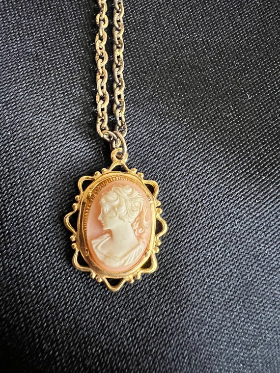 Antique Shell Cameo Necklace Hand Carved Left Faci