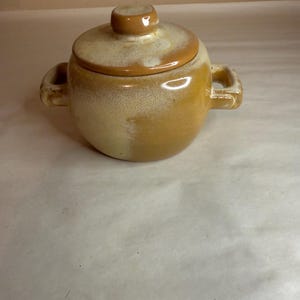 Vintage Frankoma Pottery Mayan Aztec Dessert Gold Covered Bean Pot
