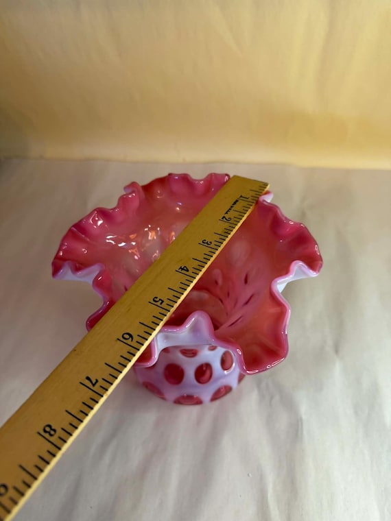 Vintage Fenton Art Glass Cranberry Opalescent Coin Dot Ruffled