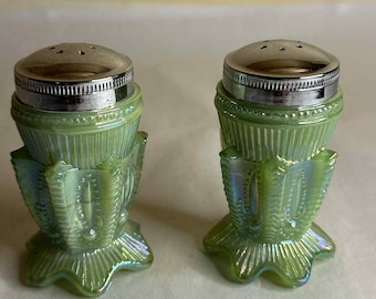 Vintage Fenton Cactus Jadeite Carnival Salt and Pepper Shakers