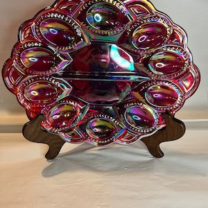 RARE LE Smith Moon and Star Amberina Ruby Carnival Egg Plate