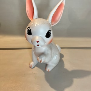 Vintage Spring Easter Nostalgic Retro White Green or Purple GlitterBunny Rabbit