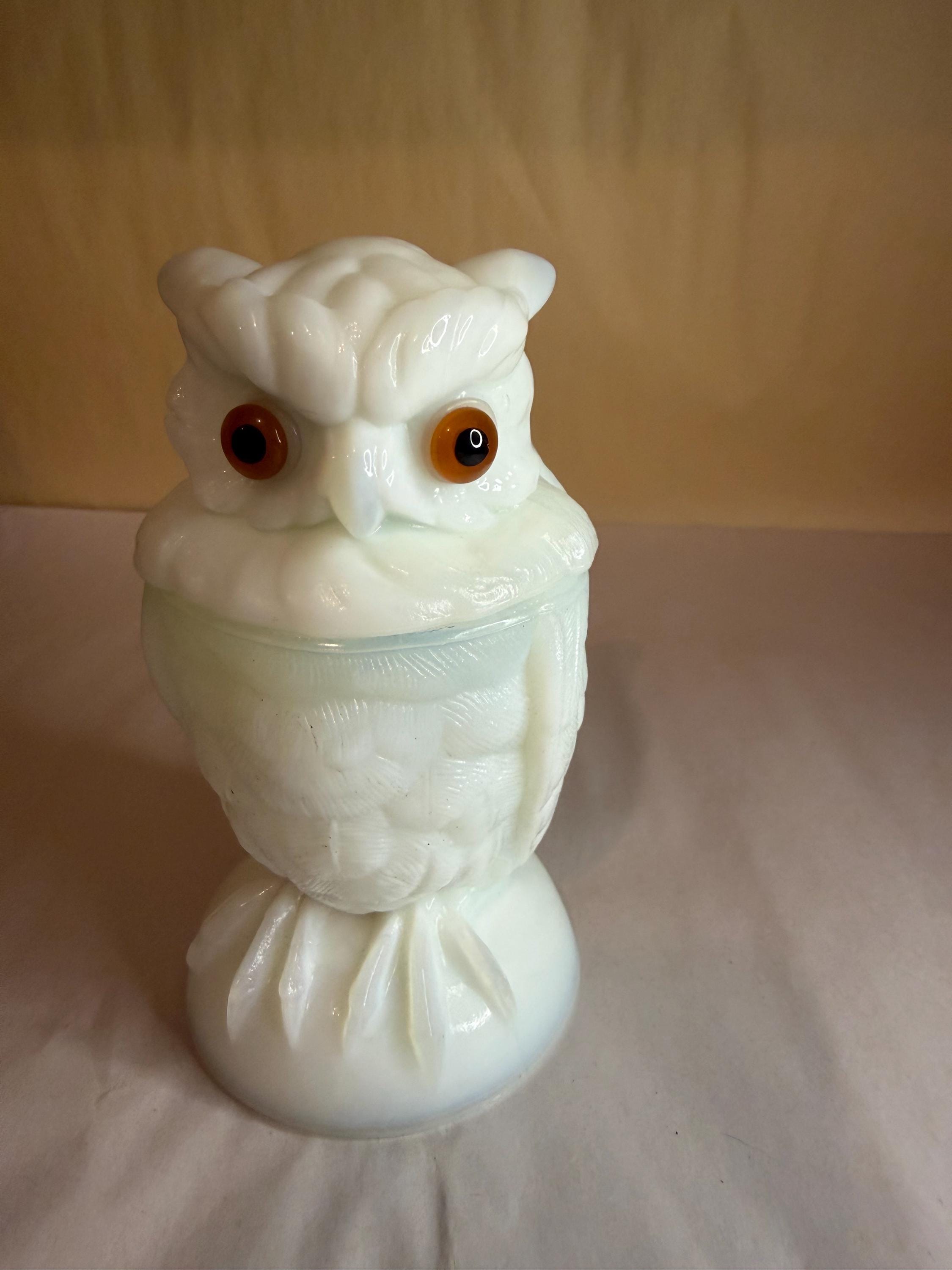 Vintage Imperial Milk  Glass Owl Candy Dish