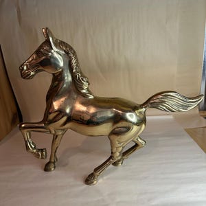 Vintage Brass Golden Running Horse Statue
