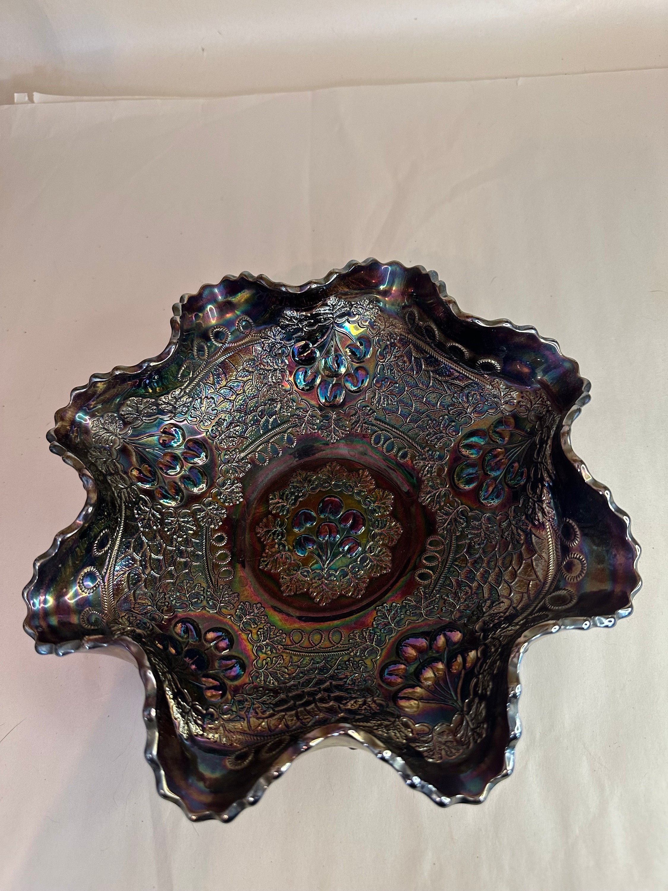 Fenton Amethyst Carnival Glass Cherry Chain Decorative Bowl