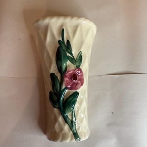 Vintage Ceramic Floral Wall Pocket Cottagecore Vase