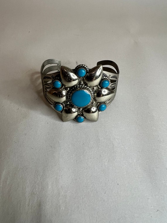 Vintage Silver and Nickel Blooming Flower Turquois