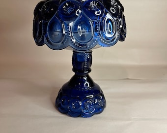 L.E. Smith Moon and Star Cobalt Blue 3 Piece Fairy Lamp