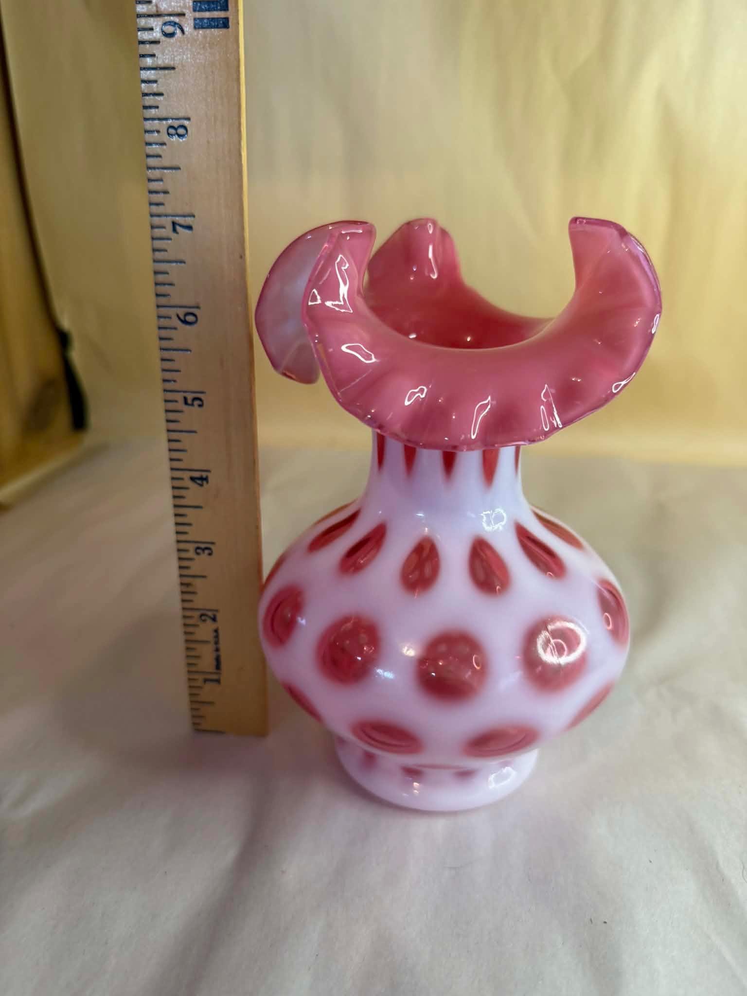 Vintage Fenton Art Glass Coin Dot Ruffled Vase - Etsy
