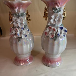 Vintage Capodimonte Lusterware Paar 10 ”Blumenvasen