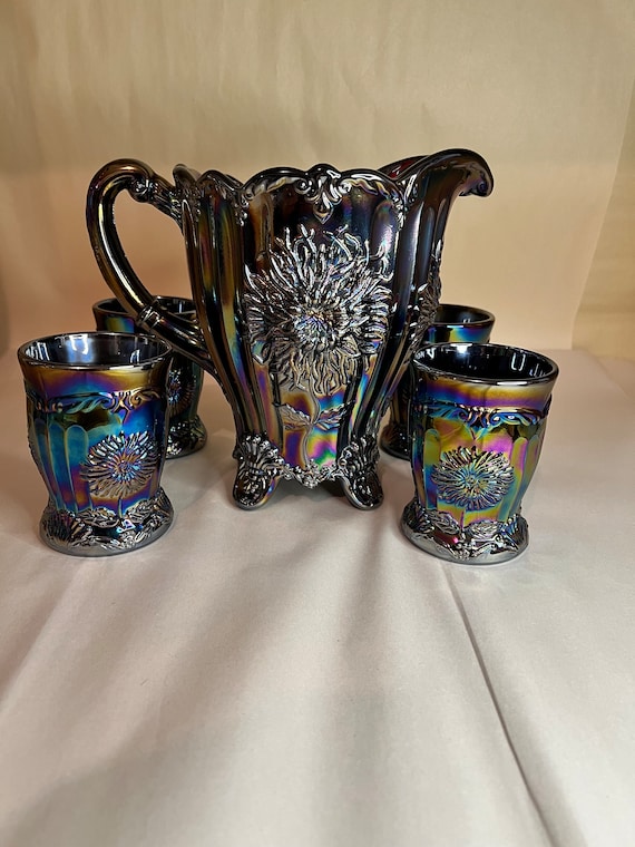 spicygemMeteoriteBOWLAPOLLO鉢valiemsrl Mosser Amethyst Carnival Dahlia Pitcher Set W 4 Tumblers - Etsy