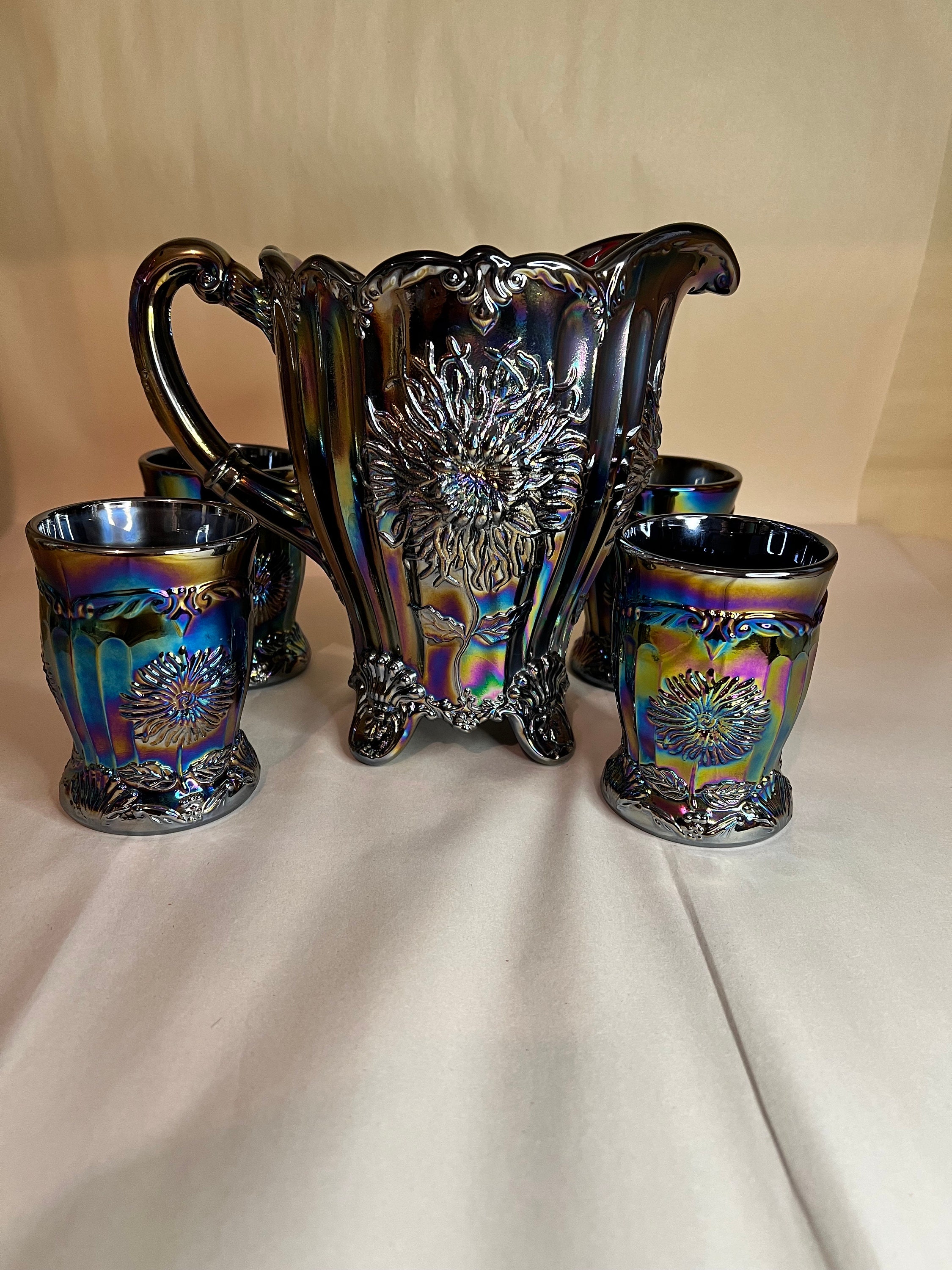 Mosser Amethyst Carnival Dahlia Pitcher Set W 4 Tumblers - Etsy