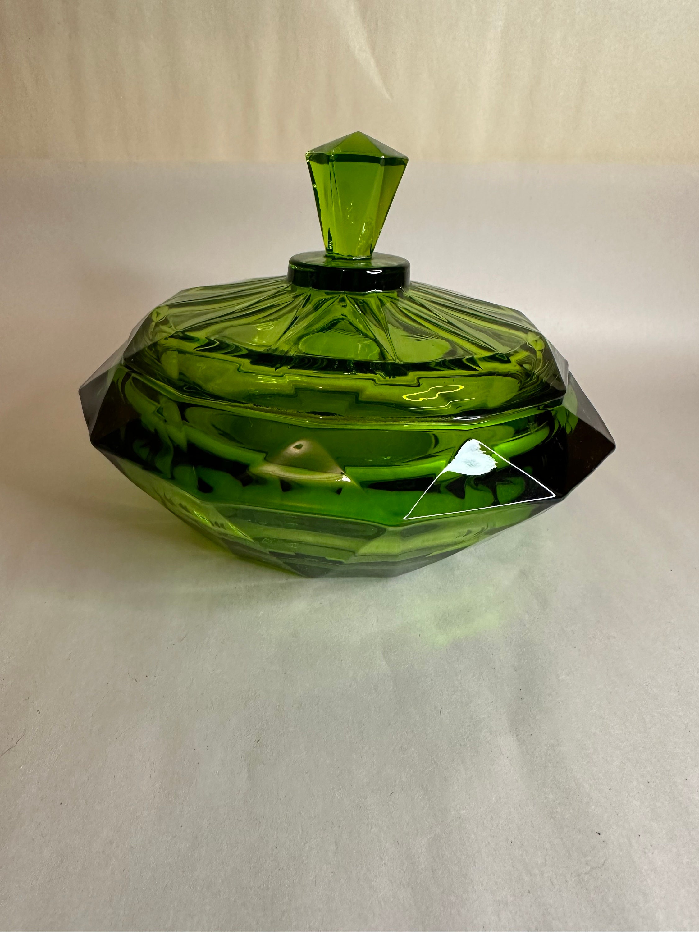Vintage Viking Glass Emerald Green Diamond Point Candy Dish