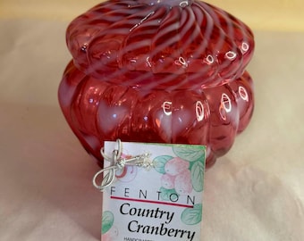 Frasco ovalado con tapa, opalescente, con forma de corazón y espiral, de Fenton Art Glass, color arándano.