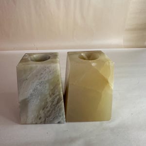 Vintage Hand Carved Alabaster Marble Onyx Pair of Decorative Candleholders