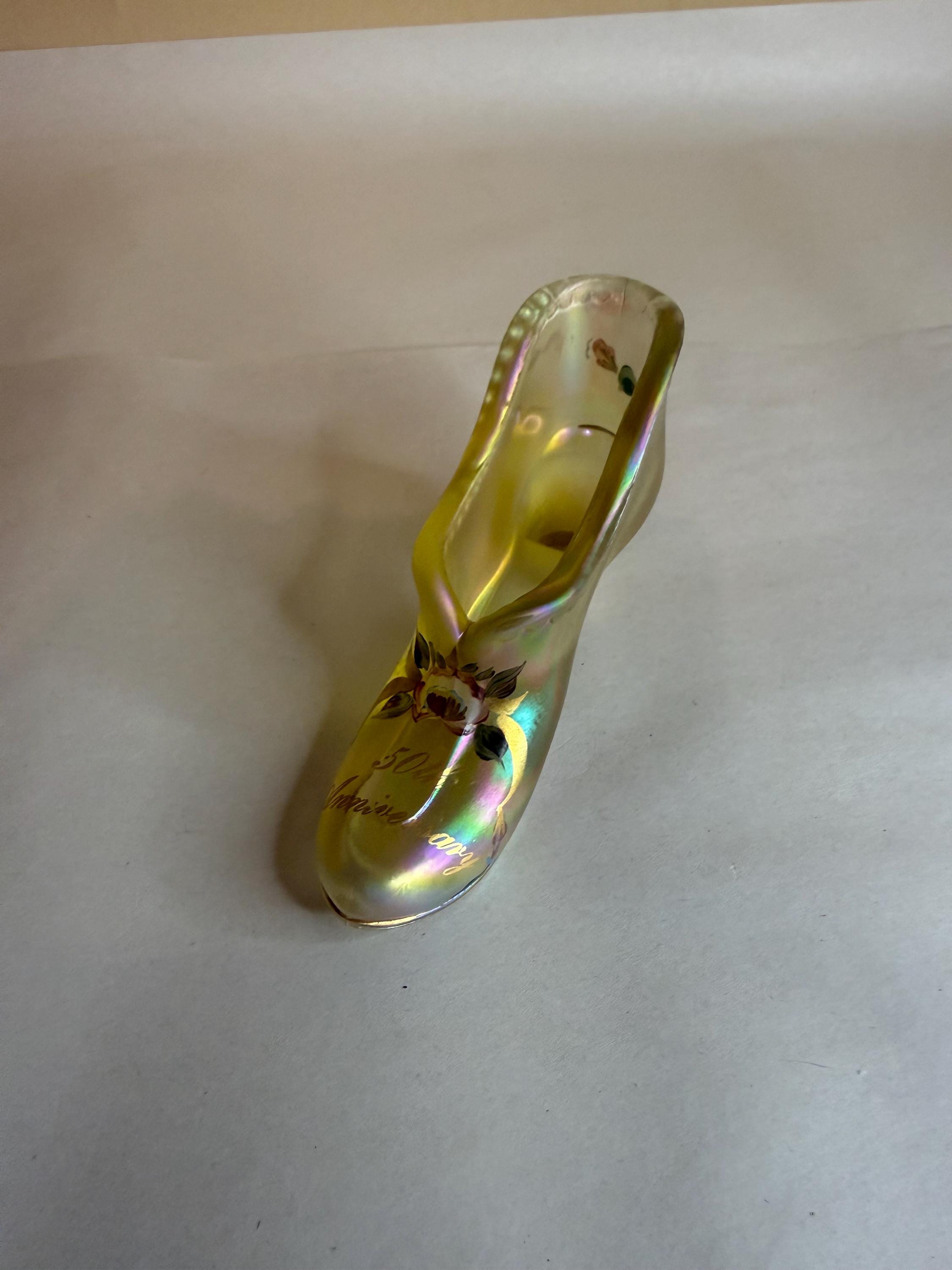 Vintage Fenton Art Glass Gold Carnival 50th Anniversary Slipper