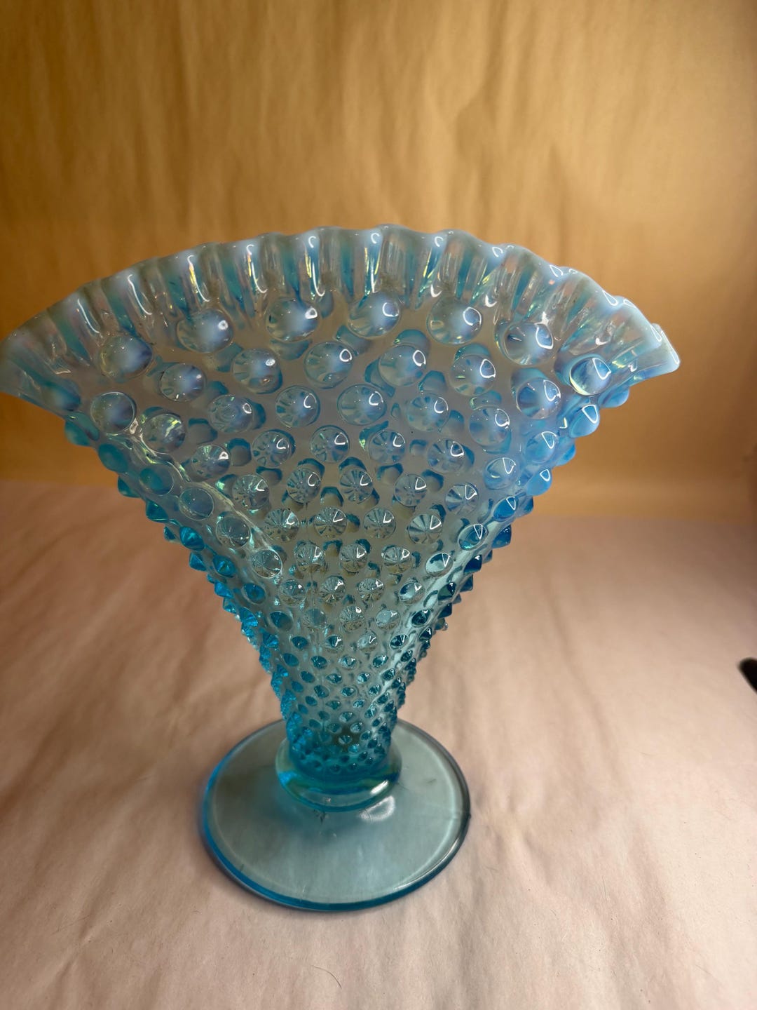 Fenton Hobnail Fan Vase Opalescent Blue Art Glass Ruffled Edge 8inch - Etsy