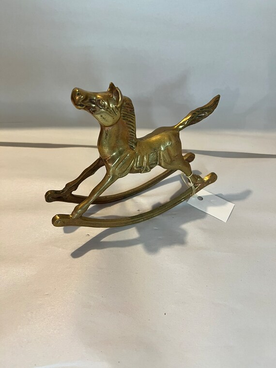 Vintage Mid Century Brass Rocking Horse Statue nursery Decor Etsy UK