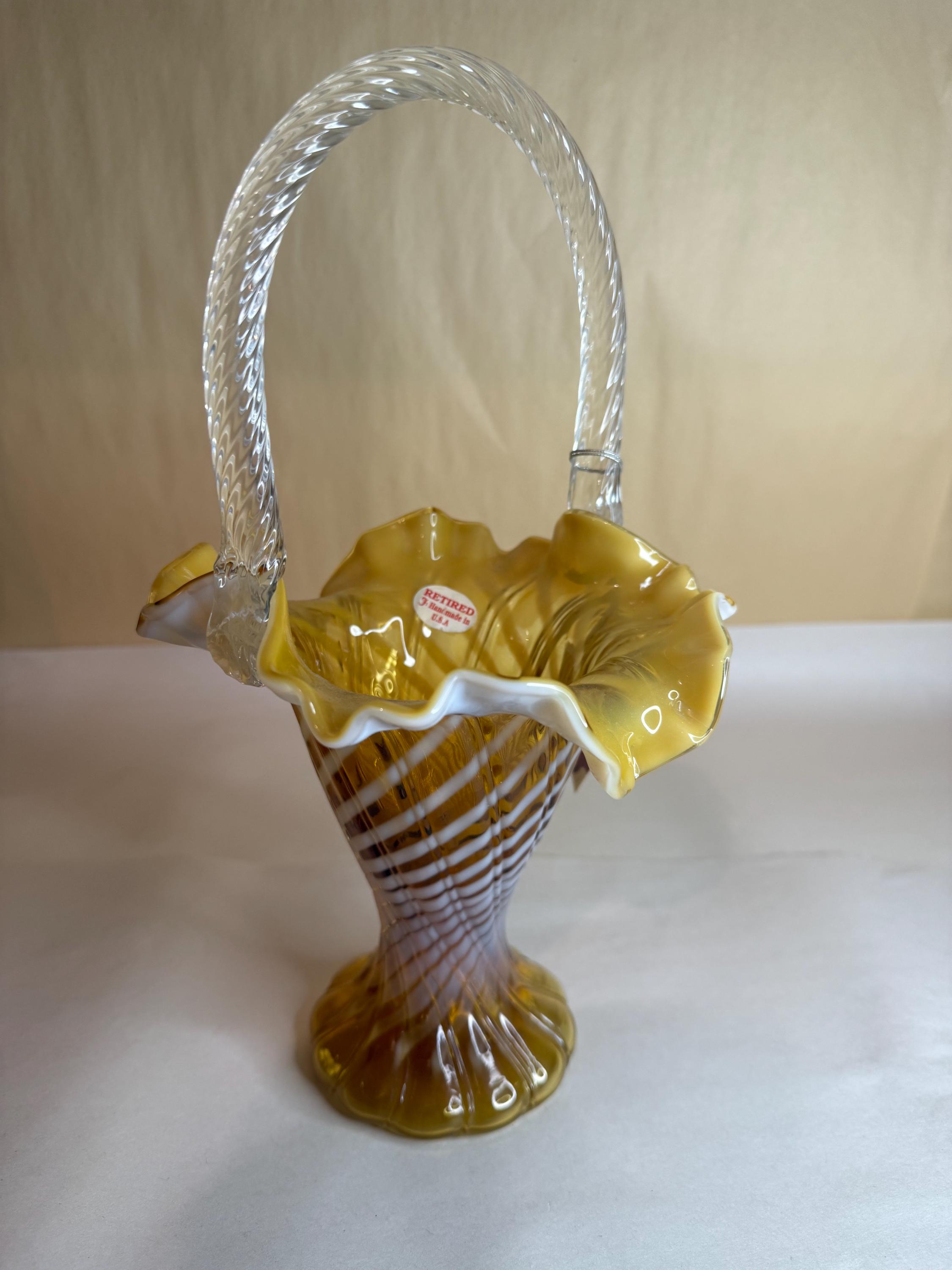 Fenton Art Glass Basket Autumn Gold Spiral Optic - Etsy