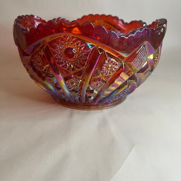 Indiana Heirloom Sunset Ruby Carnival Centerpiece Bowl