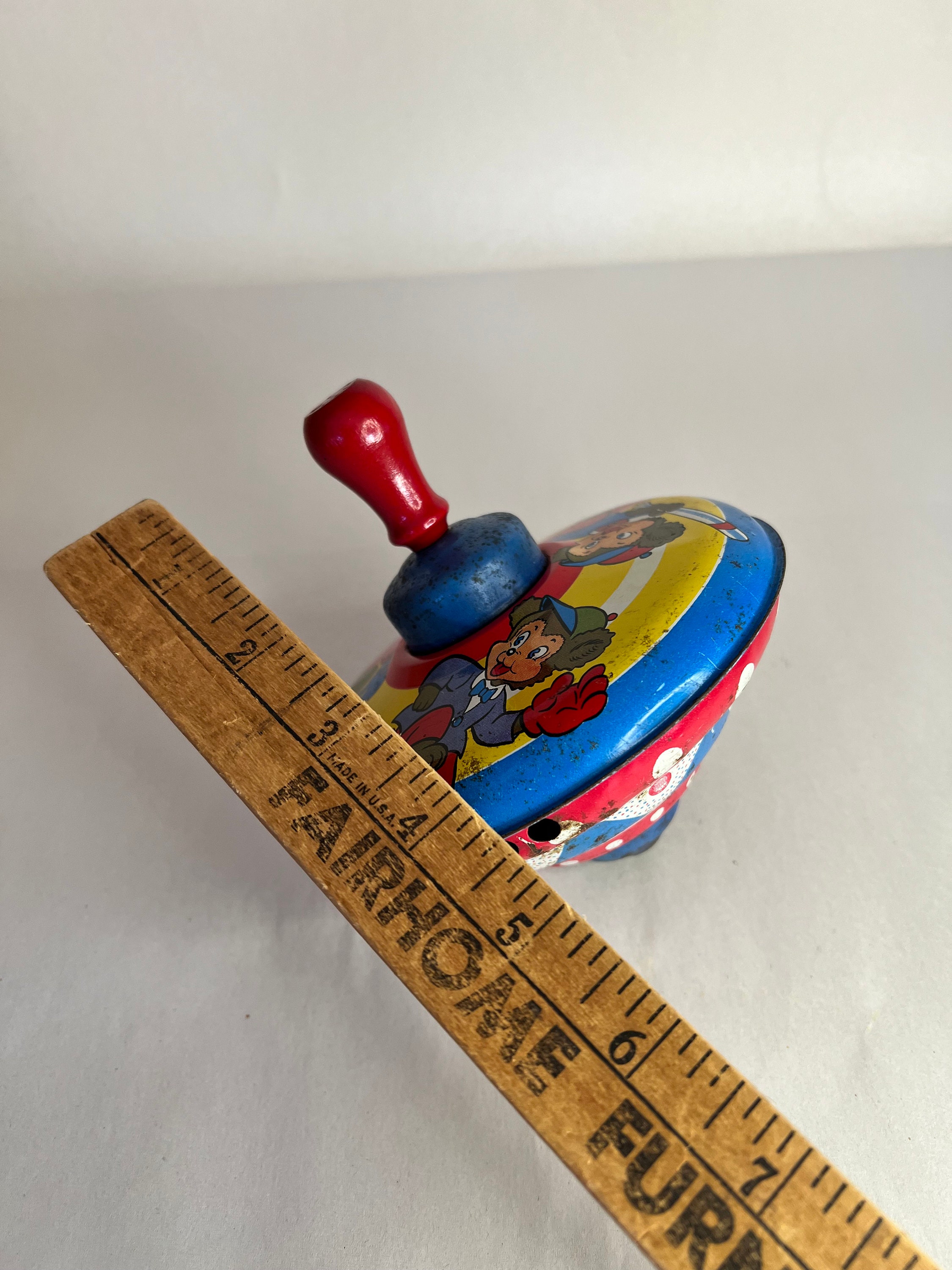 Vintage 1930's Ohio Art Litho Spinning Top Tin Toy Bears
