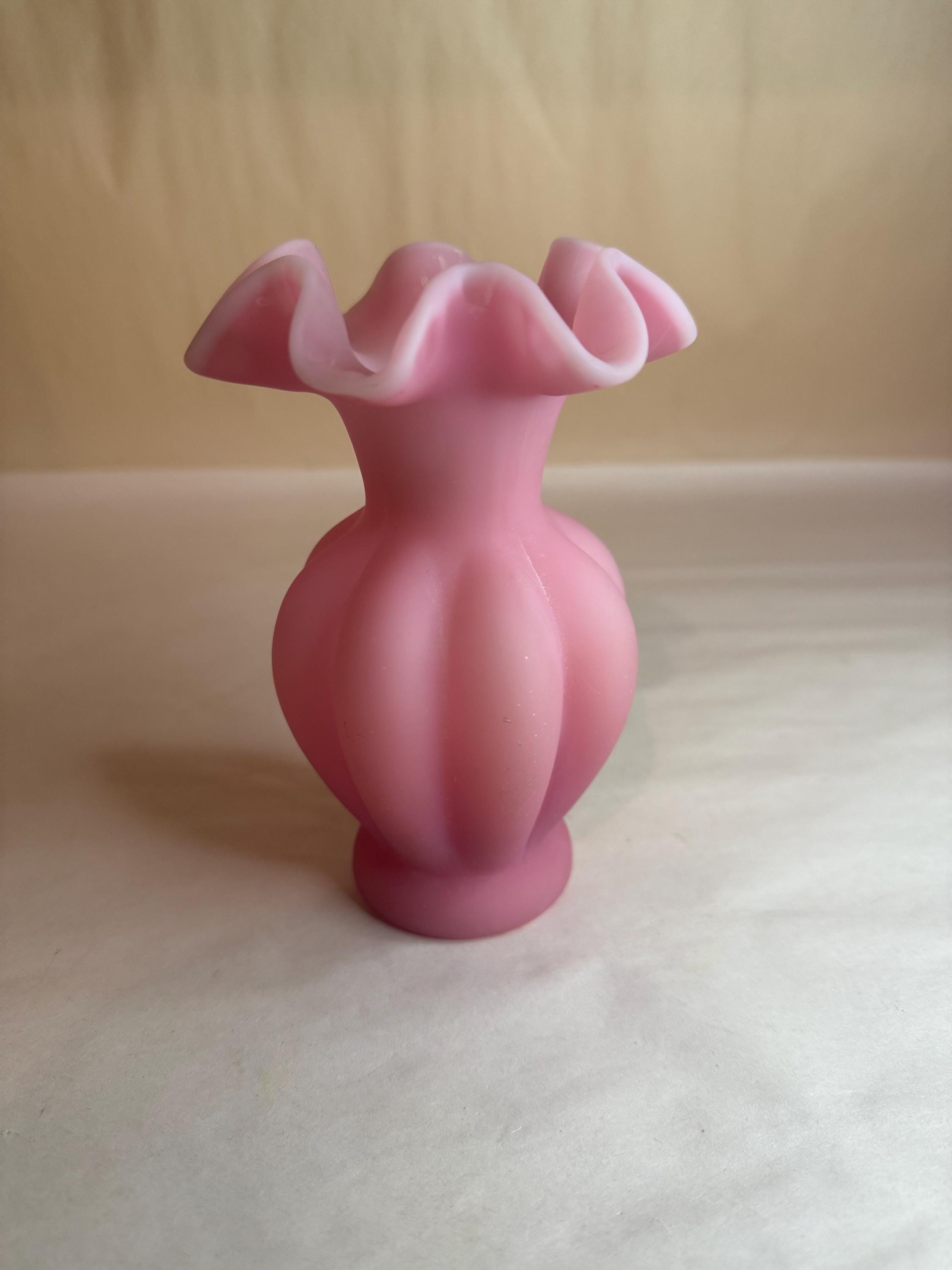 Vintage Fenton Pink Melon Satin Ruffled Vase - Etsy