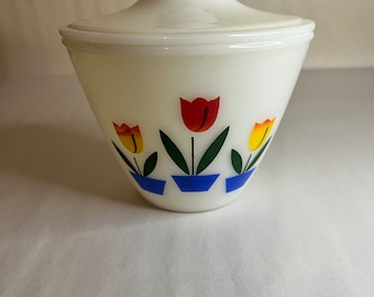 ヴィンテージ ファイヤーキング/アンカーホッキング/チューリップ柄 蓋