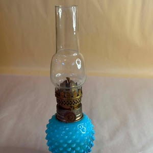 Vintage Fenton blauwe mini-olielamp spijkerzool
