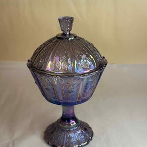 Fenton Lilac Amethyst Carnival Rose Pedal Glass Candy Dish