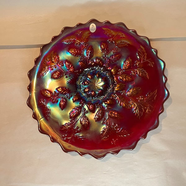 Fenton Red Carnival Glass Holly Plate-85th Birthday-Ltd Ed-#1179 1 de diciembre de 2000