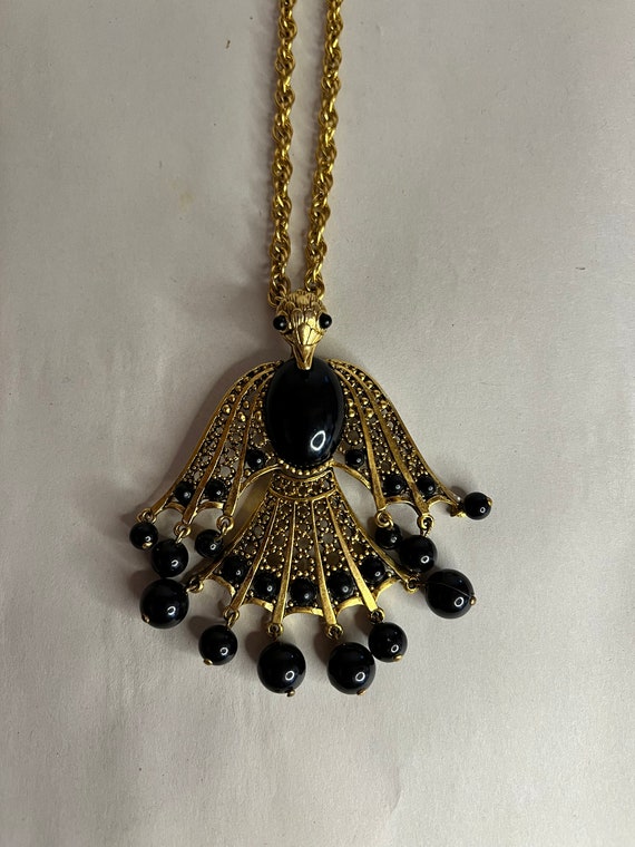 Vintage 1970s Black and Gold Phoenix Necklace