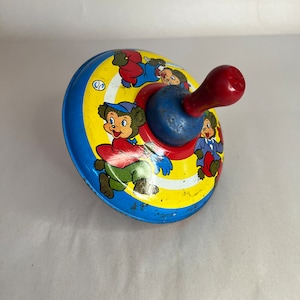 Vintage 1930’s Ohio Art Litho Spinning Top Tin Toy Bears Playing Baseball