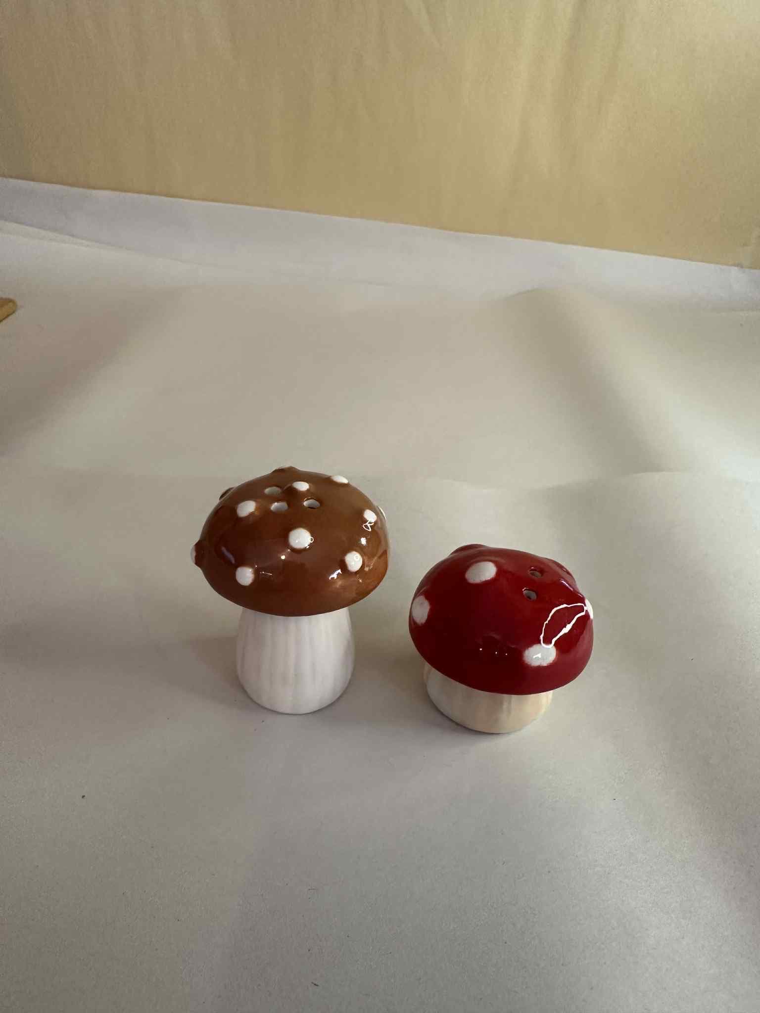 Ceramic Mushroom Salt and Pepper Shakers Pair