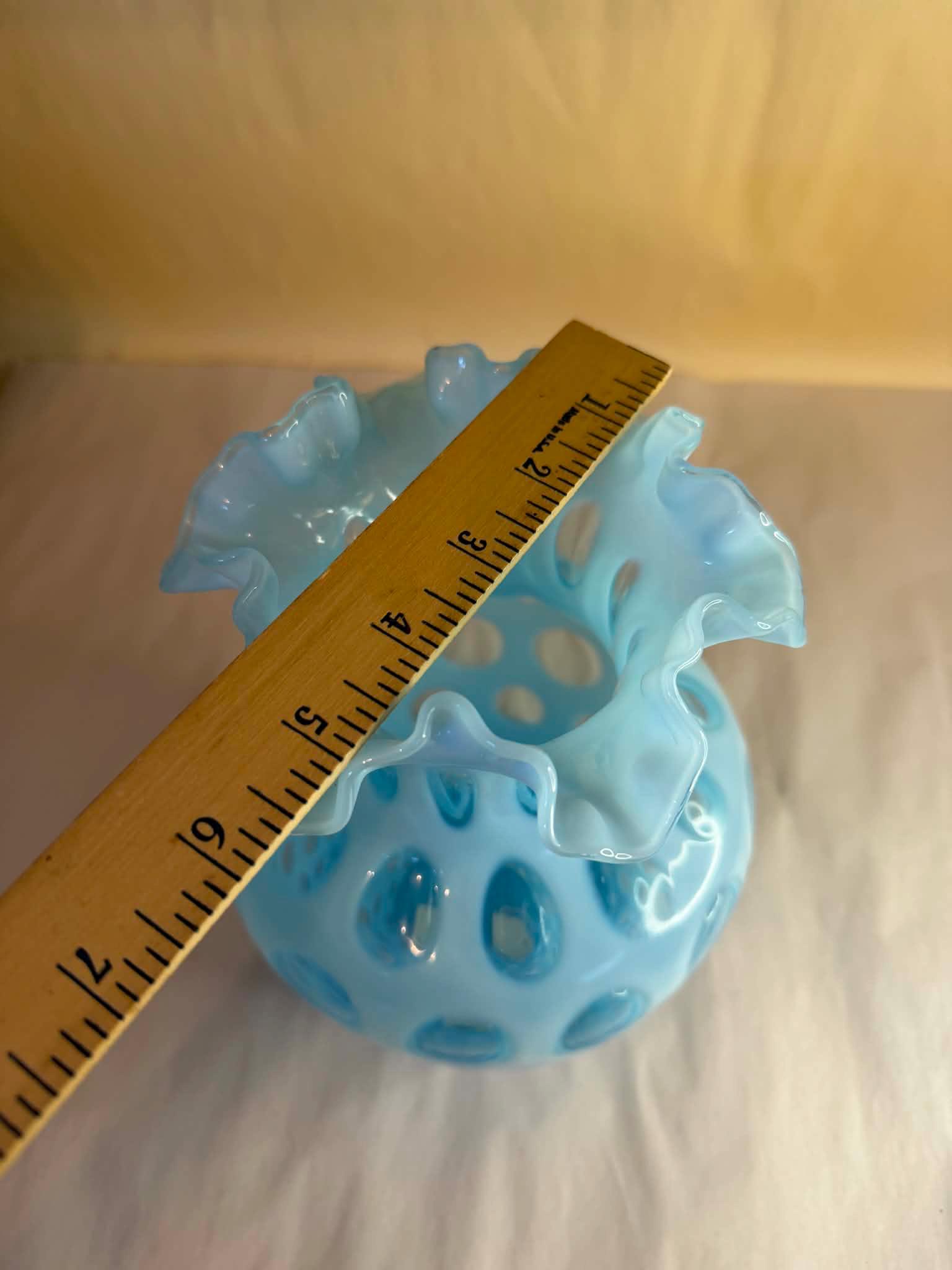 Vintage Fenton Art Glass Blue Opalescent Coin Dot Ruffled Vase - Etsy