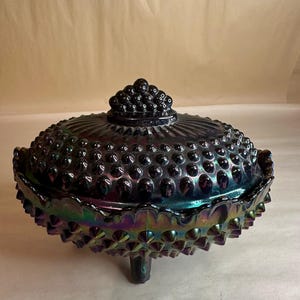 Fenton Amethyst Carnival Hobnail Glass Candy Dish