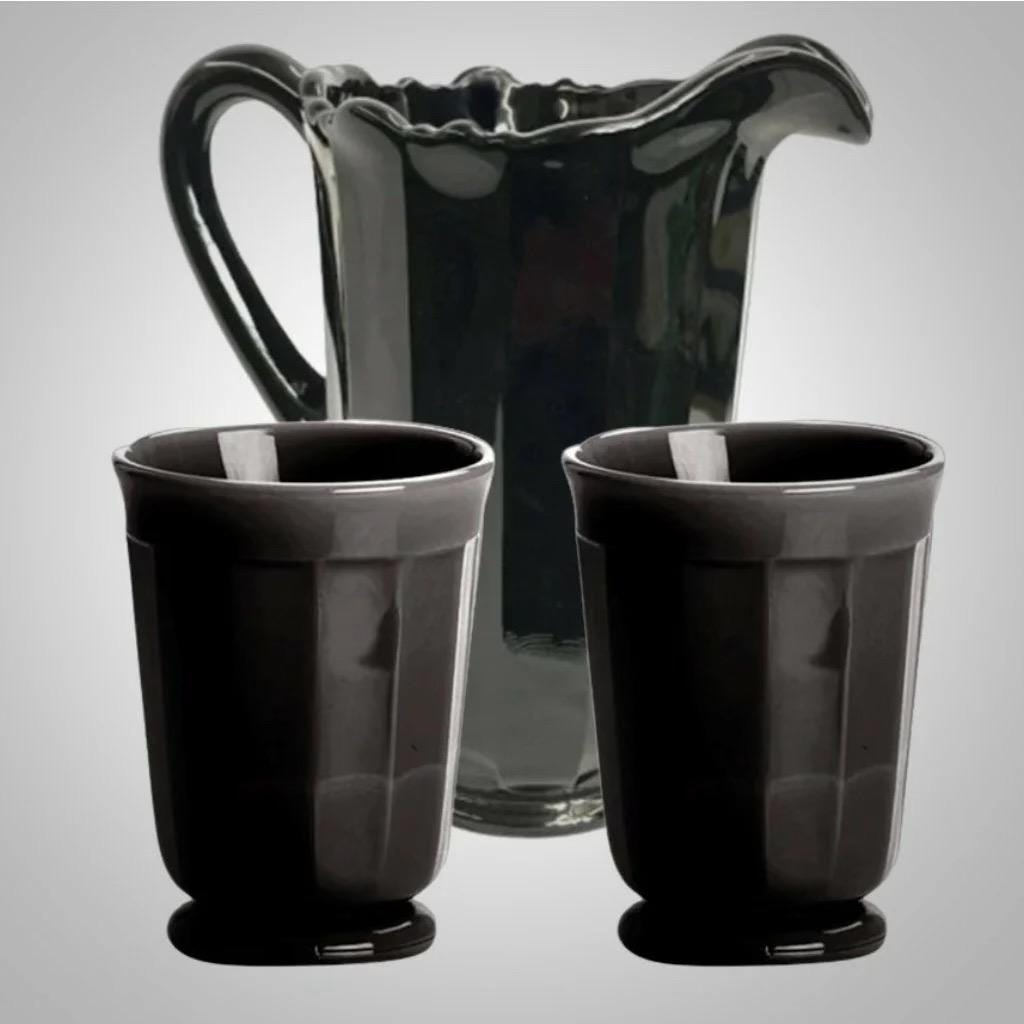 ヴィンテージMosser Glass　ラージサイズ　脚付きベリーボウル 　刻印 Mosser Black Raspberry Panel Pitcher With Tumblers - Etsy