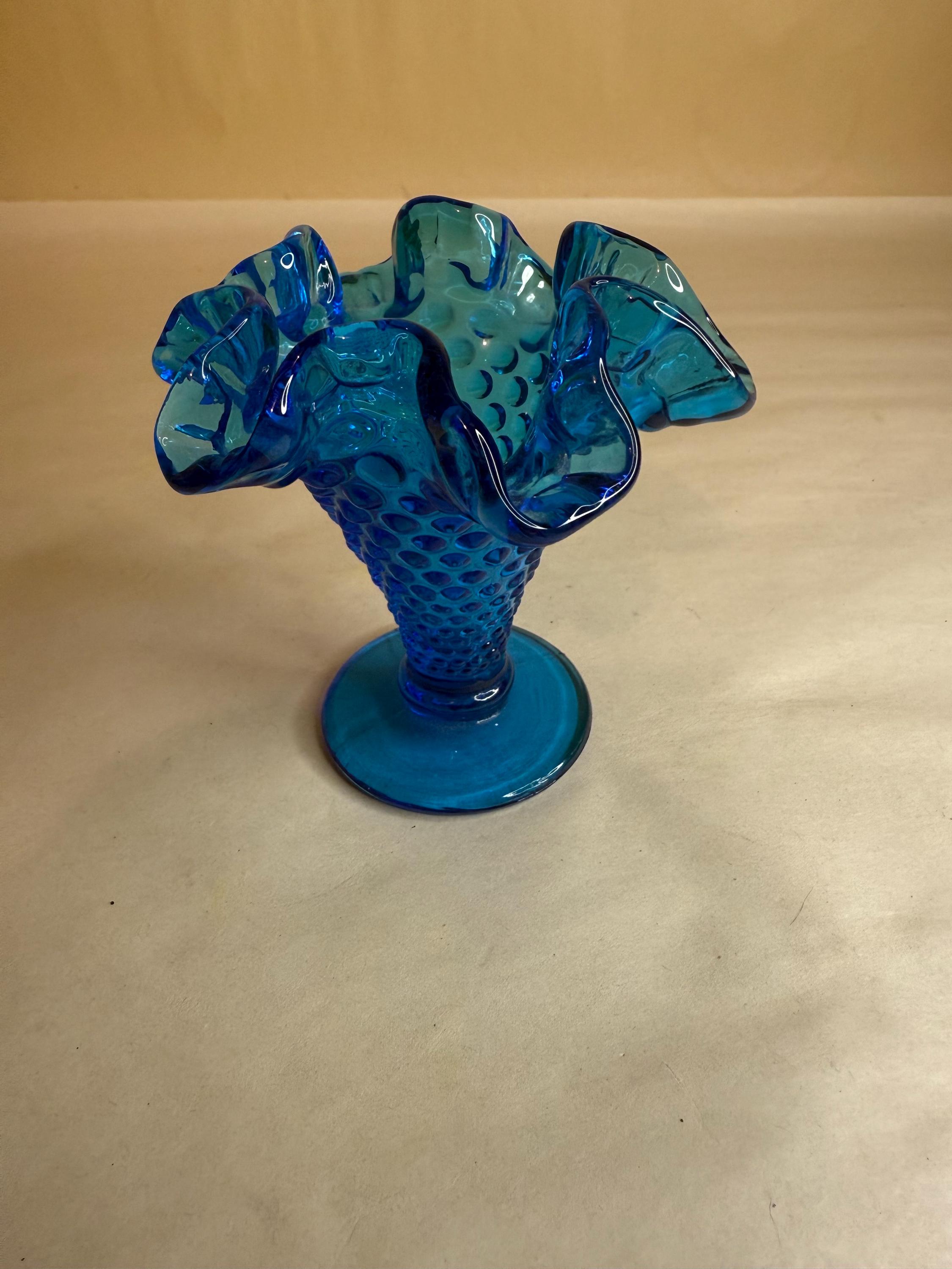 Vintage Fenton Hobnail Blue Glass Mini Ruffled Vase - Etsy