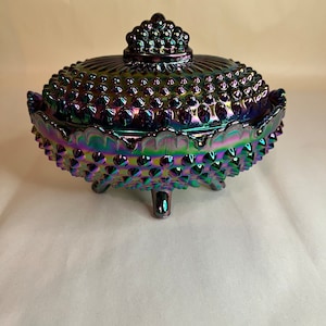 Fenton Amethyst Carnival Hobnail Glass Candy Dish