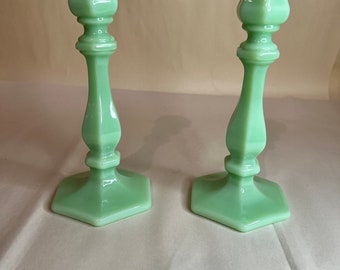 Jadeite Pair of Candlestick Holders