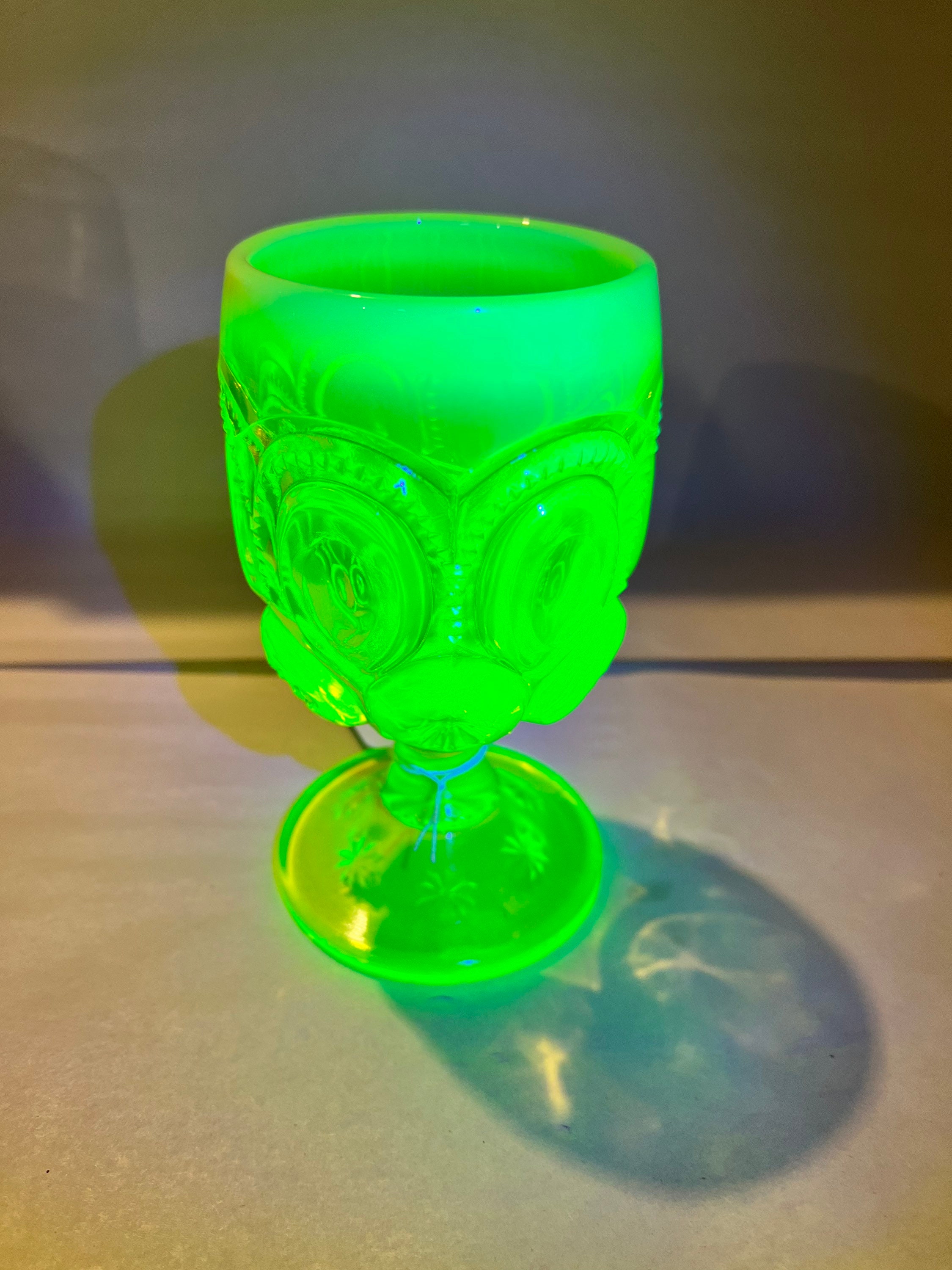 L.G. Wright Moon and Star Vaseline Opalescent Goblet HTF Rare