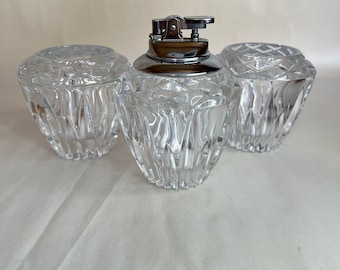 Vintage Crystal Lighter and Cigarette Holder Set