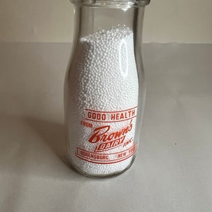 Vintage melkfles goede gezondheid Brown&#39;s Dairy Farm Ogdensburg NY halve pint