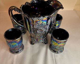 Mosser Amethyst Carnival Dahlia Pitcher Set W 4 Tumblers - Etsy
