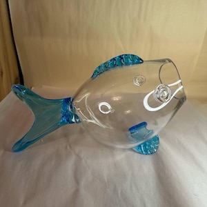 Vintage Clear and Blue Blenko Art Glass Fish